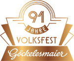 Logo des Volksfest-Zeltes Göckelesmaier. Oben thront die Zahl 91 für 91 Jahre Göckelesmaier auf dem Volksfest.